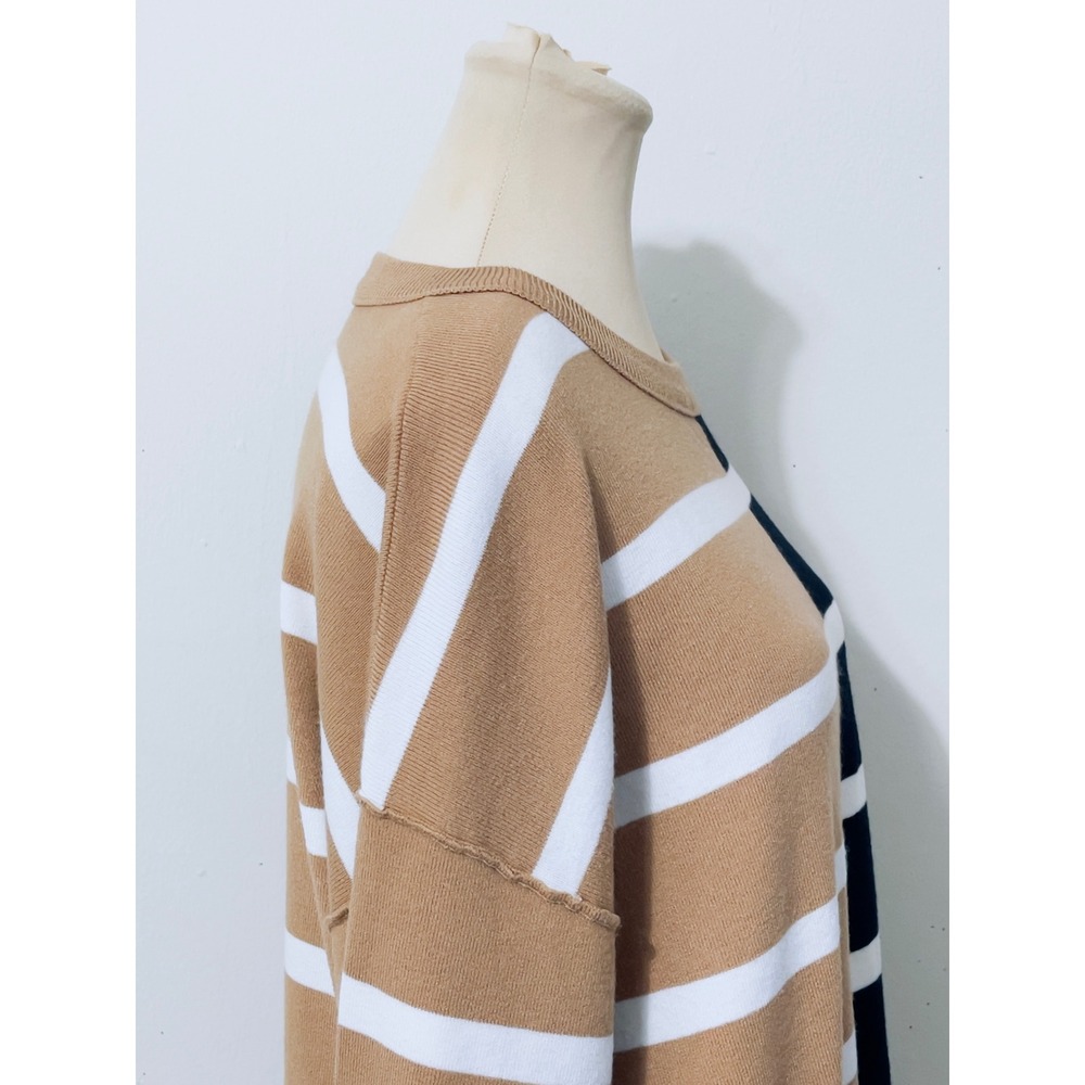 Colorblock Striped Crewneck Sweater S Black Camel Preppy Nautical Oversize - Picture 5 of 9
